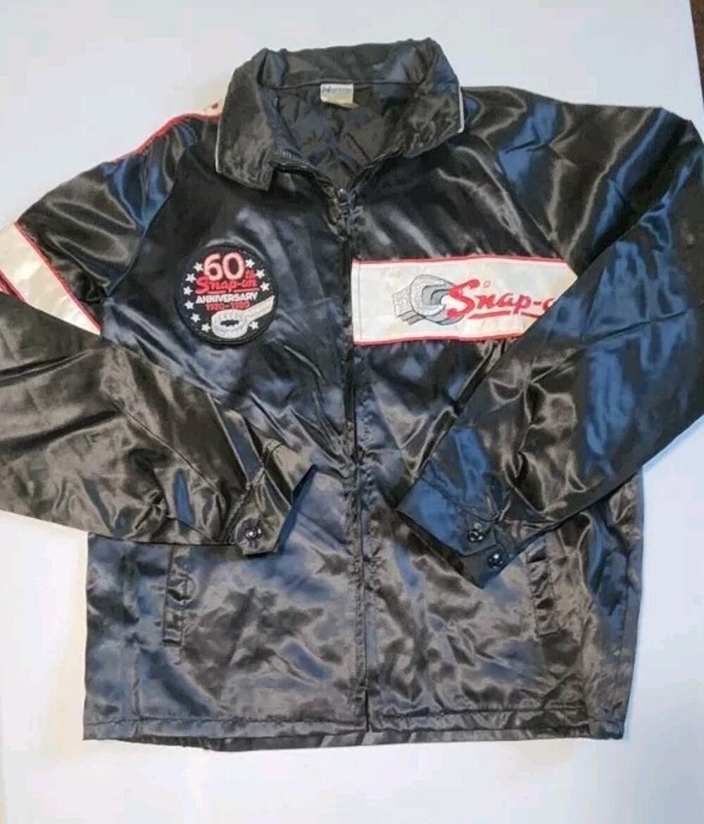 Vtg Snap On 60th Black Satin Bombers Jacket Men HORIZON Coat Medium Lightweight